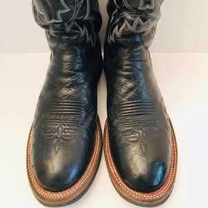 Tony Lama Men BLACK Leather Cowboy Western Smooth OSTRICH QUILL Skin Boots 11 D